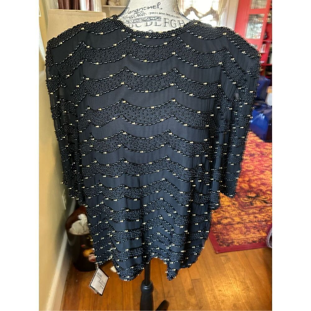 JasJas Designs New York 100% silk black beaded top